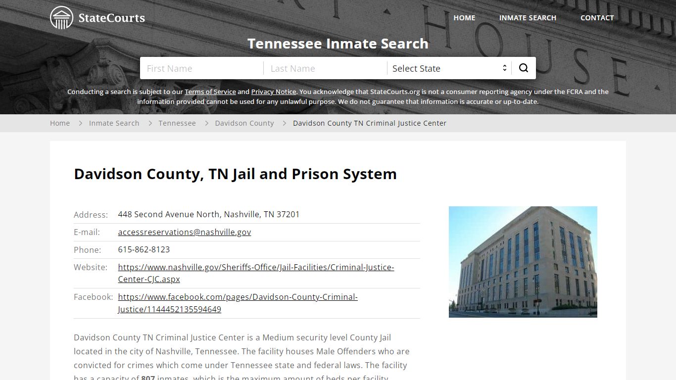 Davidson County TN Criminal Justice Center Inmate Records Search ...